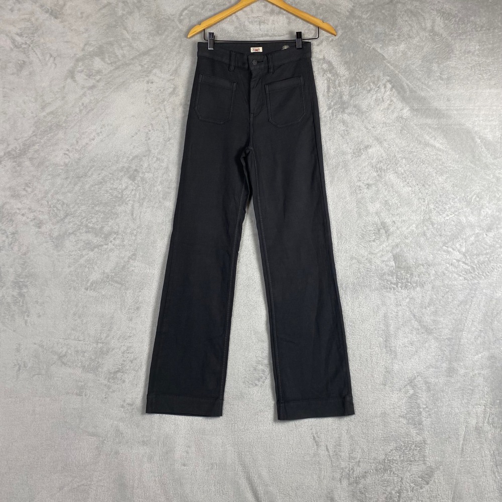 Faherty Womens High Rise Wide Leg Utility Patch‎ Pocket Pants Black 26